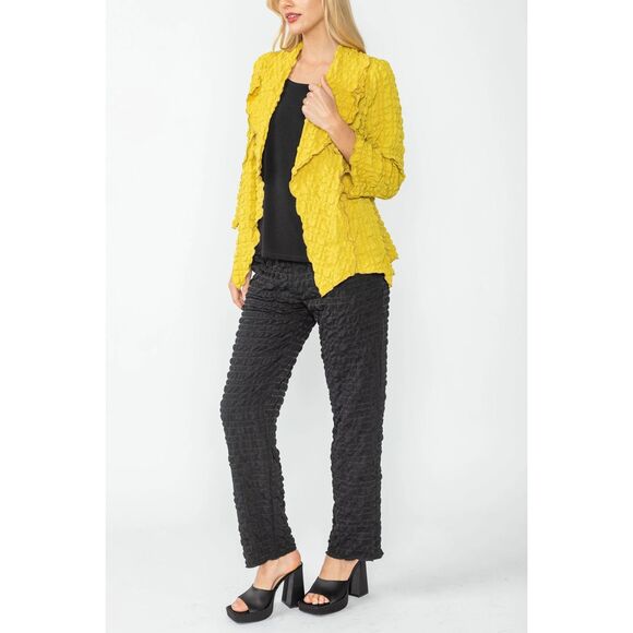 IC by Connie K Collection Women’s Mustard Yellow Bubble Check Merrow Detail Open - Picture 1 of 16
